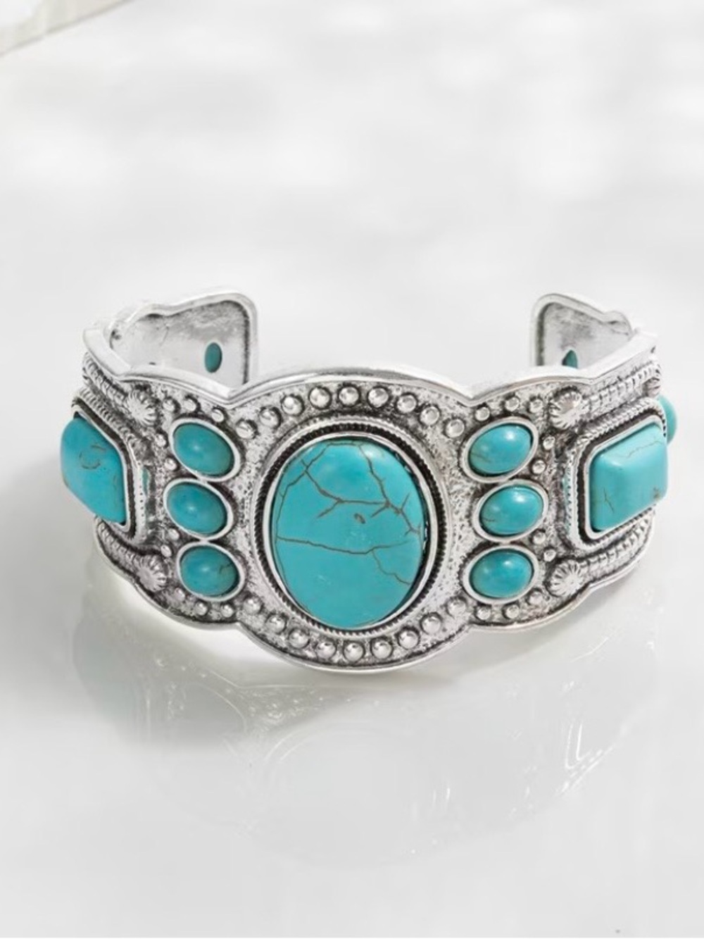 NEW! Turquoise Stone Silver-Tone Cuff Bracelet. Vintage Style Bracelet A0-6